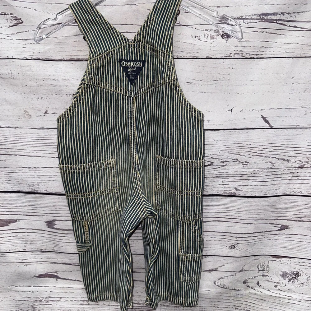 OshKosh B'gosh Overalls Classic Infant Striped Blue & White Denim Size 3 Months